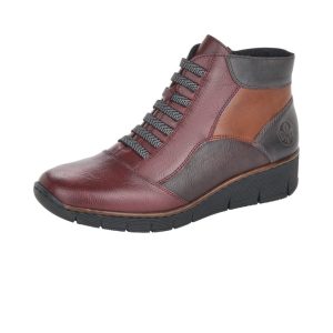 Bordowe Botki na koturnie Rieker 53774-35