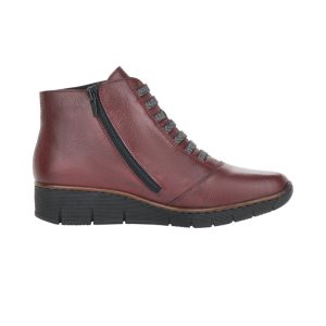Bordowe Botki na koturnie Rieker 53774-35